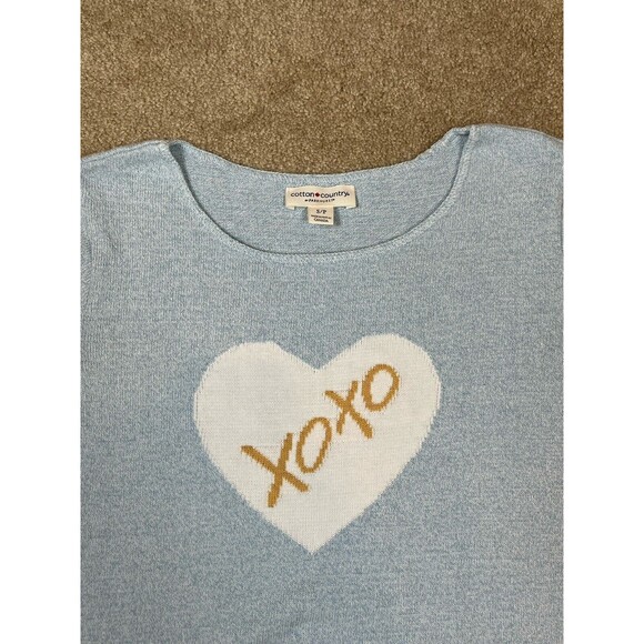 Cotton Country Girl/Women Sweater Light Blue Knit Round Neck Pullover Sz S/P - Picture 2 of 9